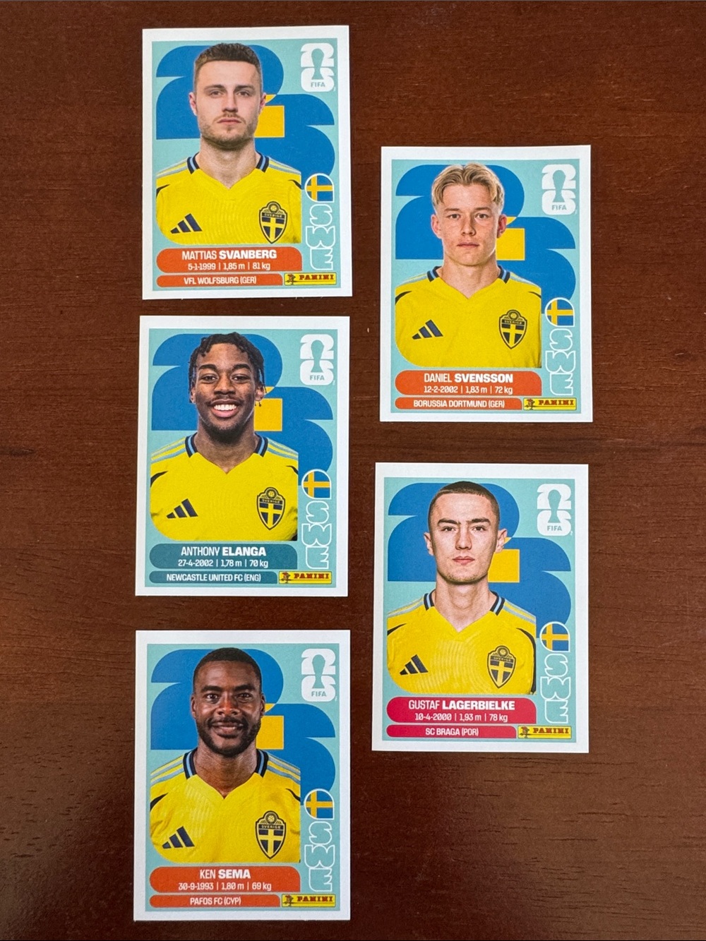 Sweden FIFA 2026 World Cup National Team Panini Sticker Lot Set of 5